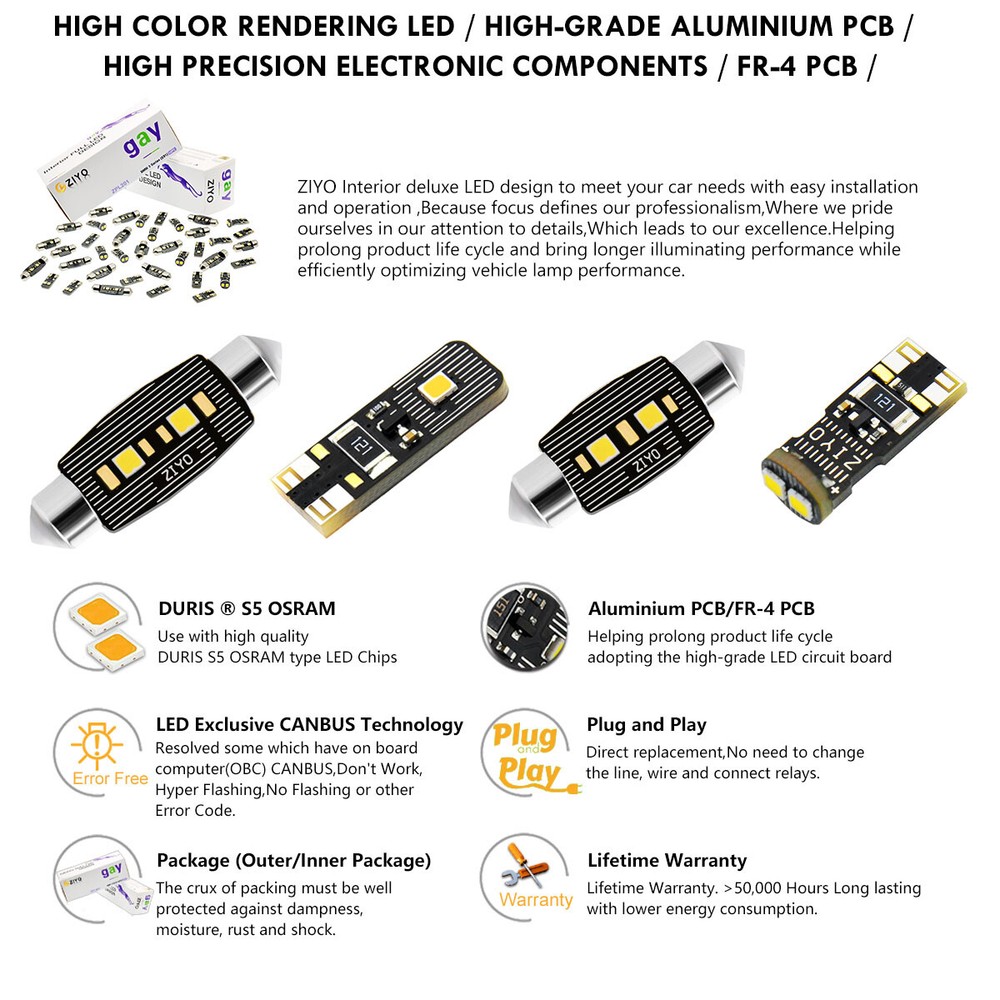 LED Light Bulbs Interior Light Kit for Mitsubishi Lancer 2007-2017 Dome Light