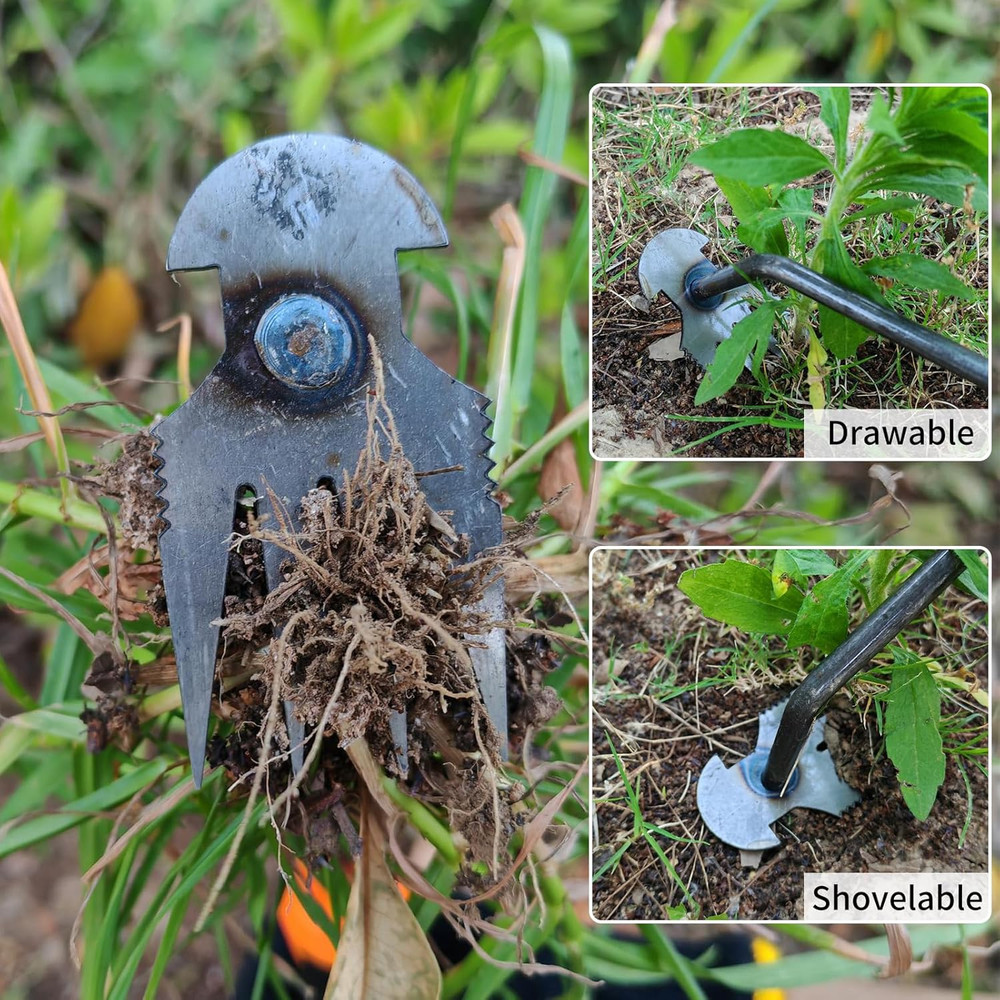 Weed Tool,Garden Weeder Puller Tool with Handle Manual Hand Weeder Tool 4 Teeth
