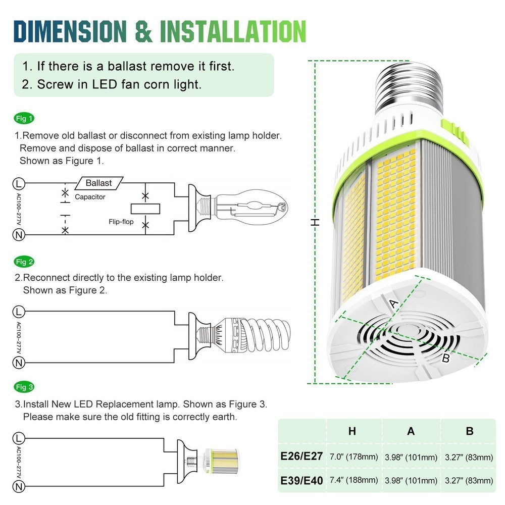 80/64/48W LED Corn Light Bulb Adjustable E39 Base 5700/5000K 4500K for Warehouse