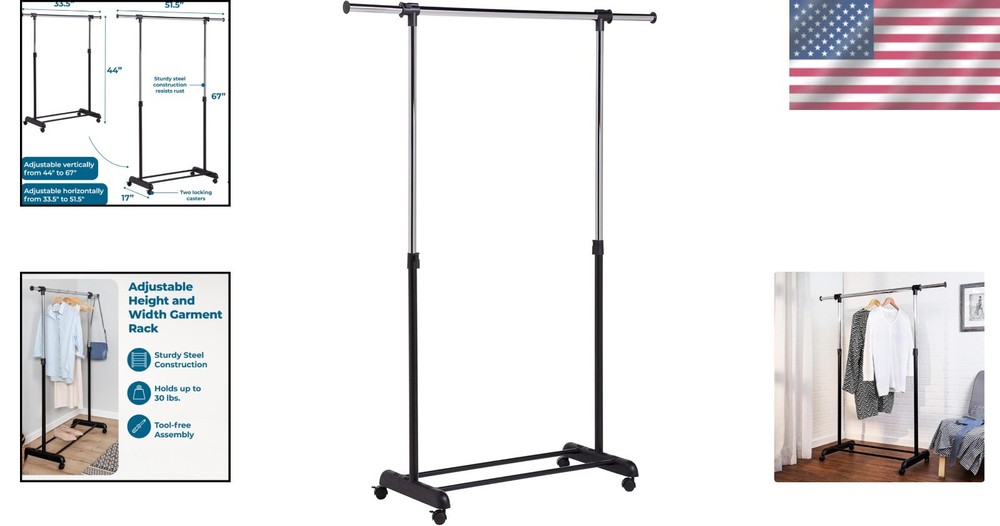 Rolling Clothes Rack with Adjustable Dimensions - Durable Metal Design