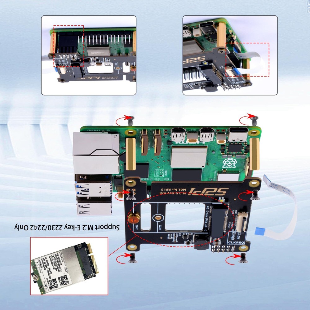 M01 PCIe M.2 E-Key NVMe SSD PCIe Peripheral Board for Raspberry Pi 5 Support ...