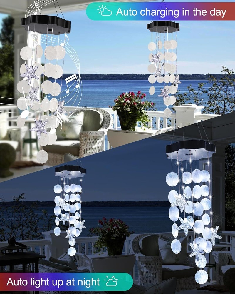 Solar Wind Chimes for Outside - Waterproof Decorative Mobile Shells Light
