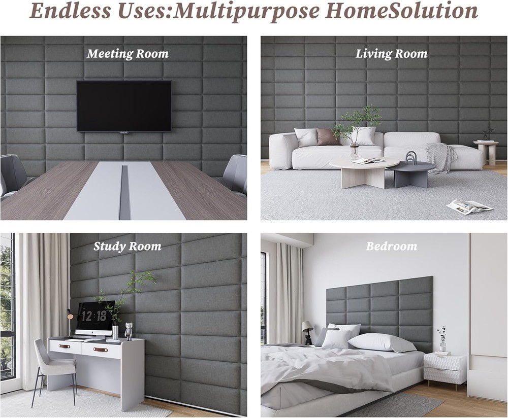 Peel and Stick Queen Headboard 9 Panel Upholstered Wall Mount Dark Grey 10x24