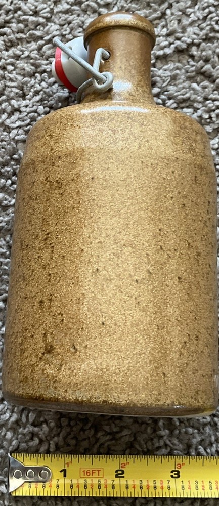 Vtg Stoneware Beer Bottle Container Wire Bale Ceramic Stopper
