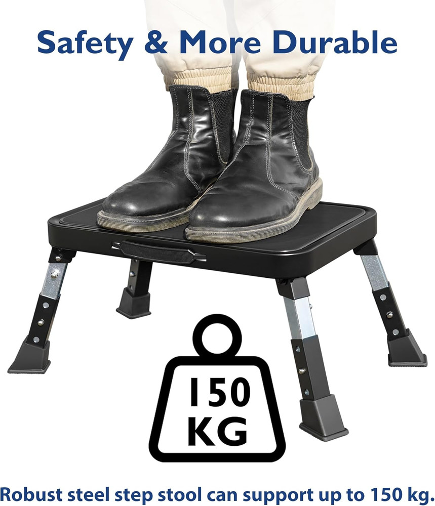 Folding Step Stool Adjustable Height 330Lbs Metal Platform for RV Home Kitchen