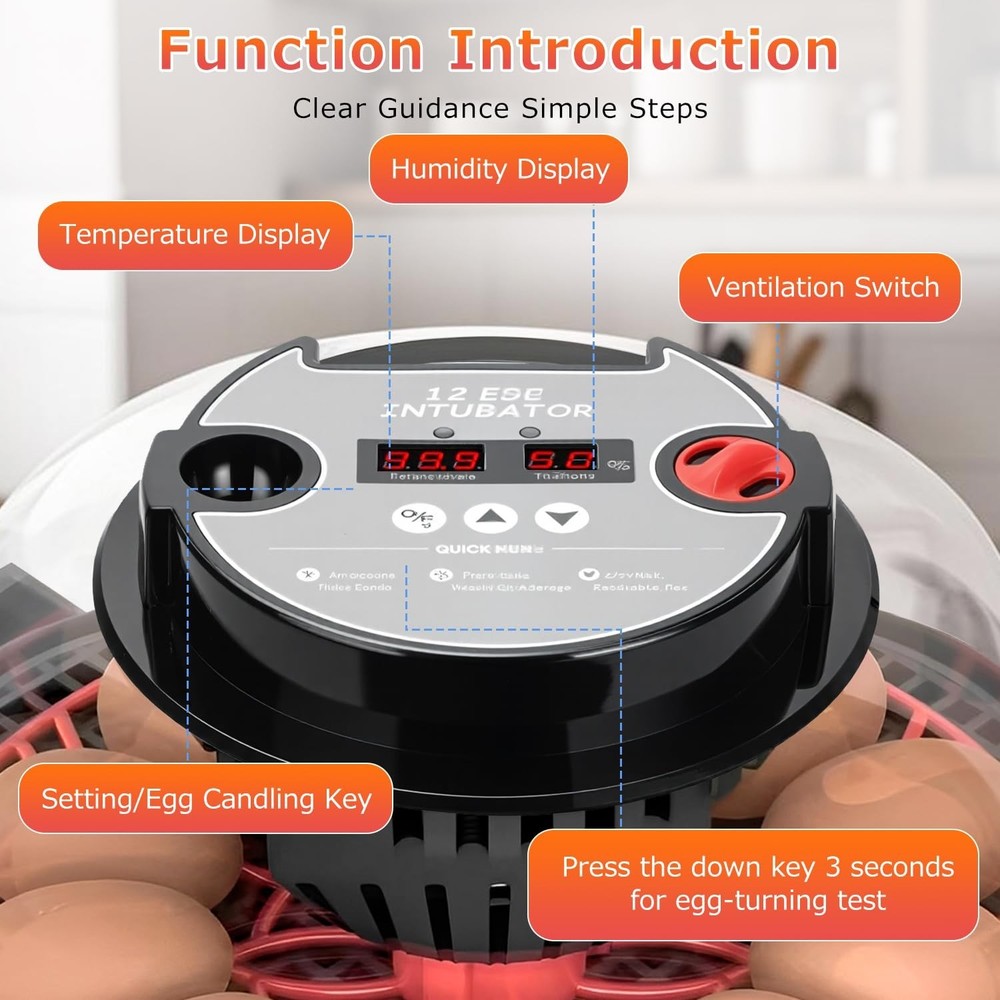 12 Egg Incubators for Hatching Eggs Automatic Egg Incubator with Temperature ...
