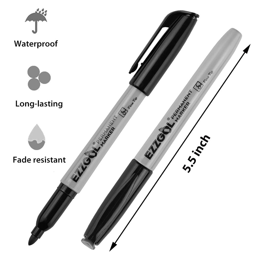 Permanent Markers Bulk, 72 Pack Black Permanent Marker Set, Fine Tip, Waterpr...