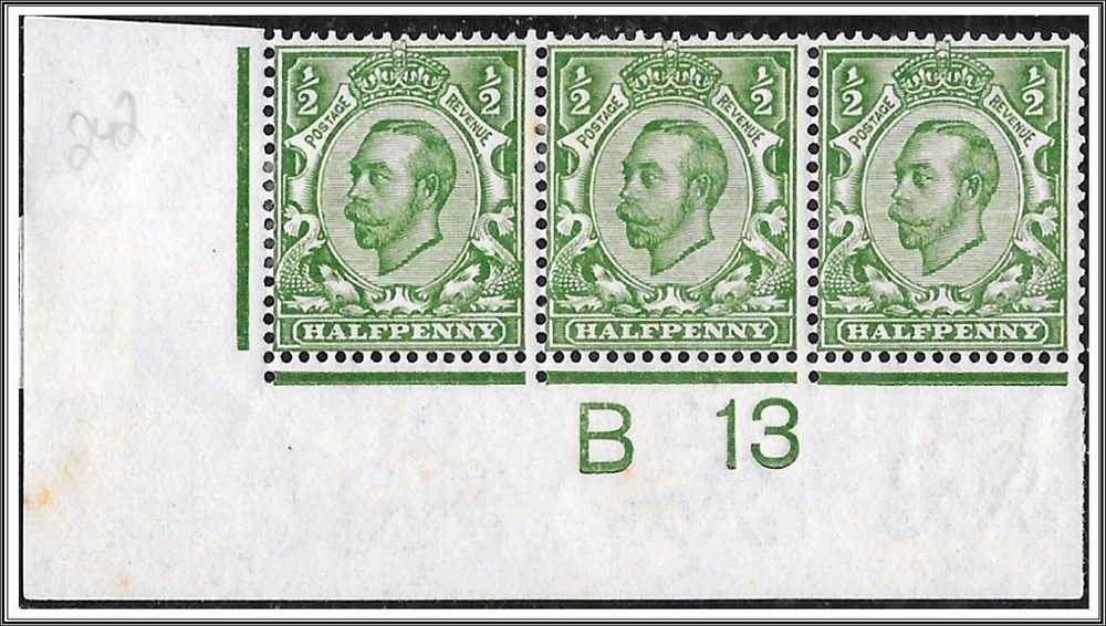 SG 344 ½d Green B13 Mounted Mint hrd2a