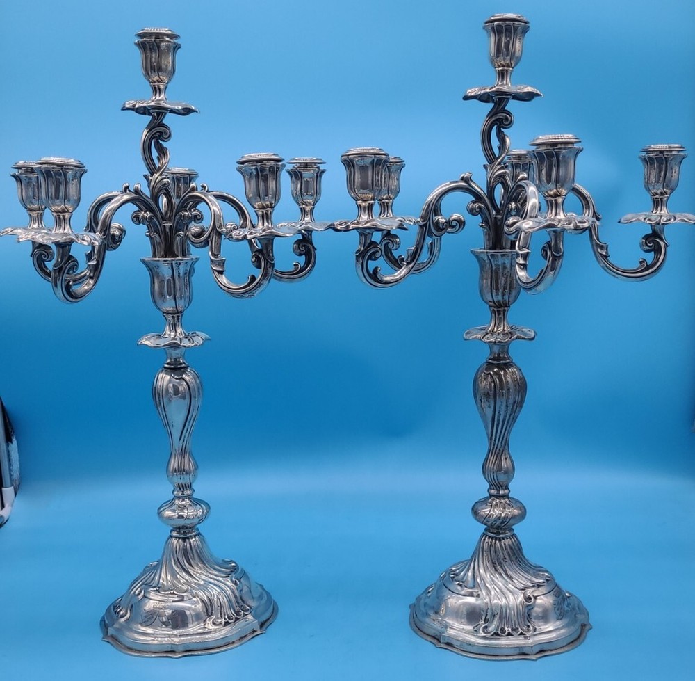 Pair of 19th Century German silver 6 light candelabras