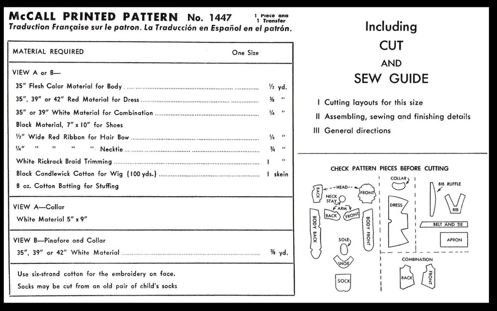 McCall 1447 Pattern Doll LITTLE LULU 17" Tall