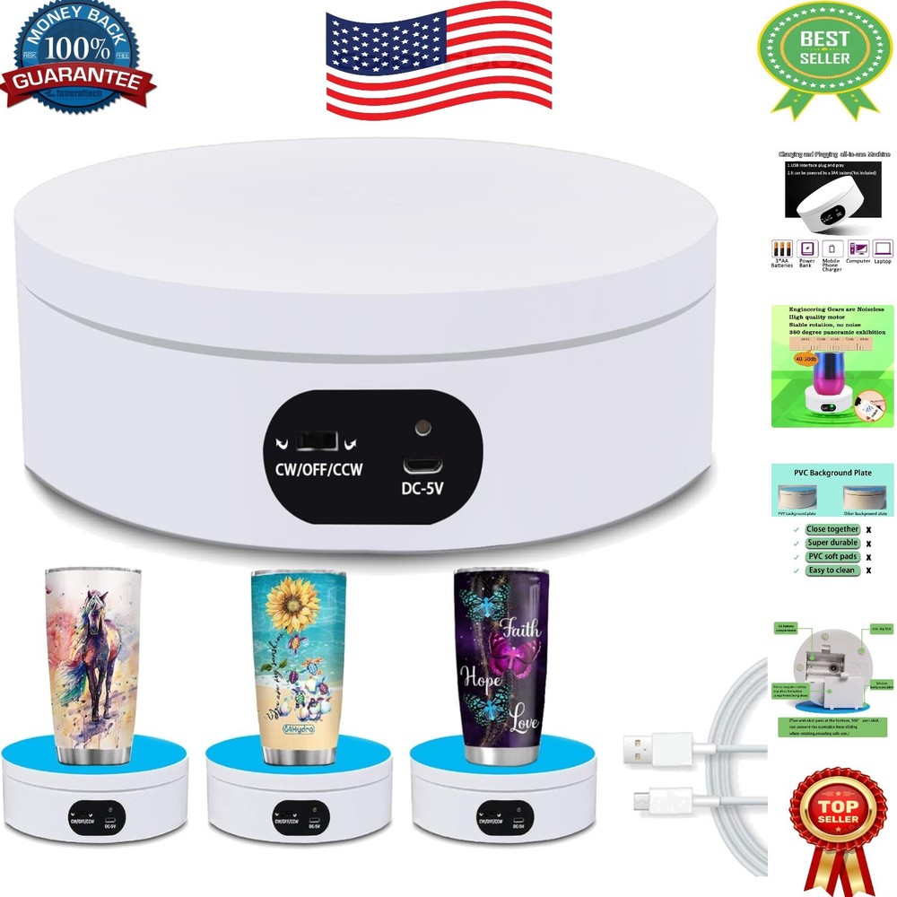 Versatile Rotating Tumbler Display Stand with Non-Slip Base & USB Power 4.72"