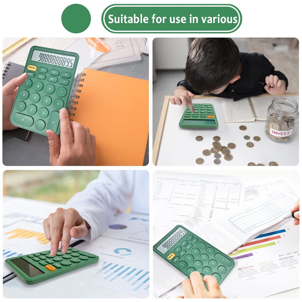 VEWINGL Standard Calculator, 12 Digit Large Display Desktop M, Green
