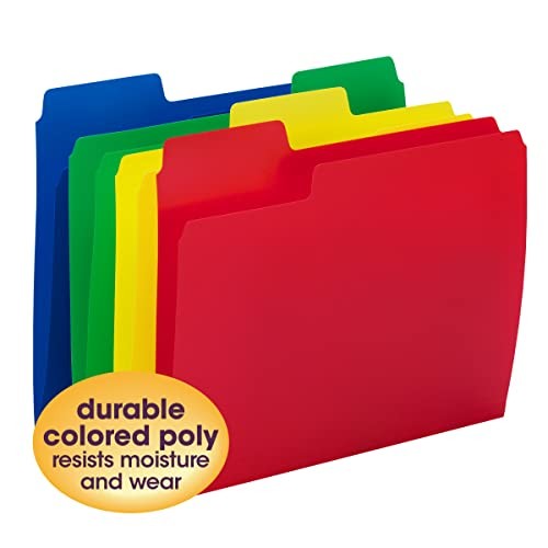 Poly File Folders, SuperTab, 1/3-Cut Tabs, File Folders Letter Size, Assorted