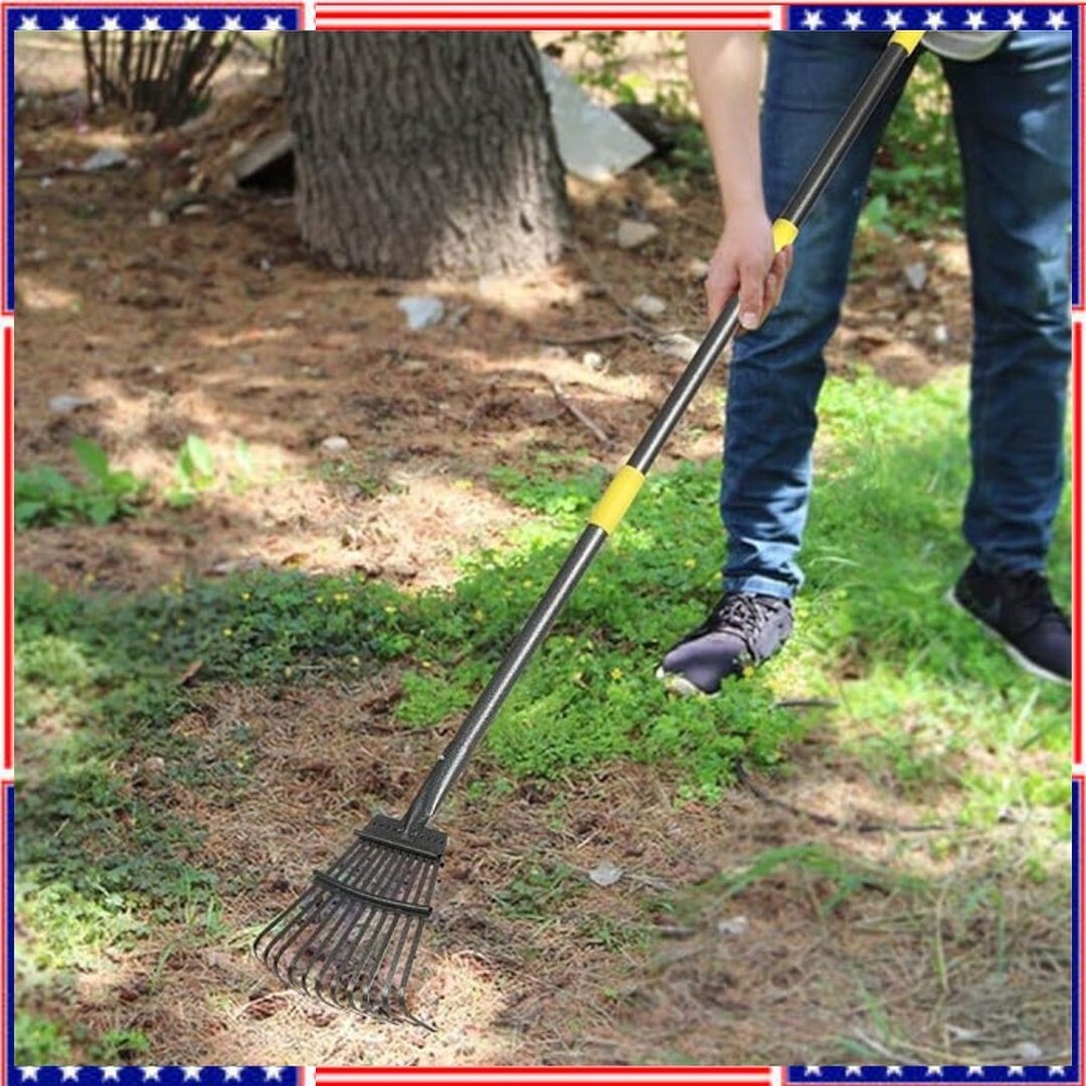 Adjustable Garden Leaf Rake 70 Foldable Metal Yard Rake for Leaves with Exp