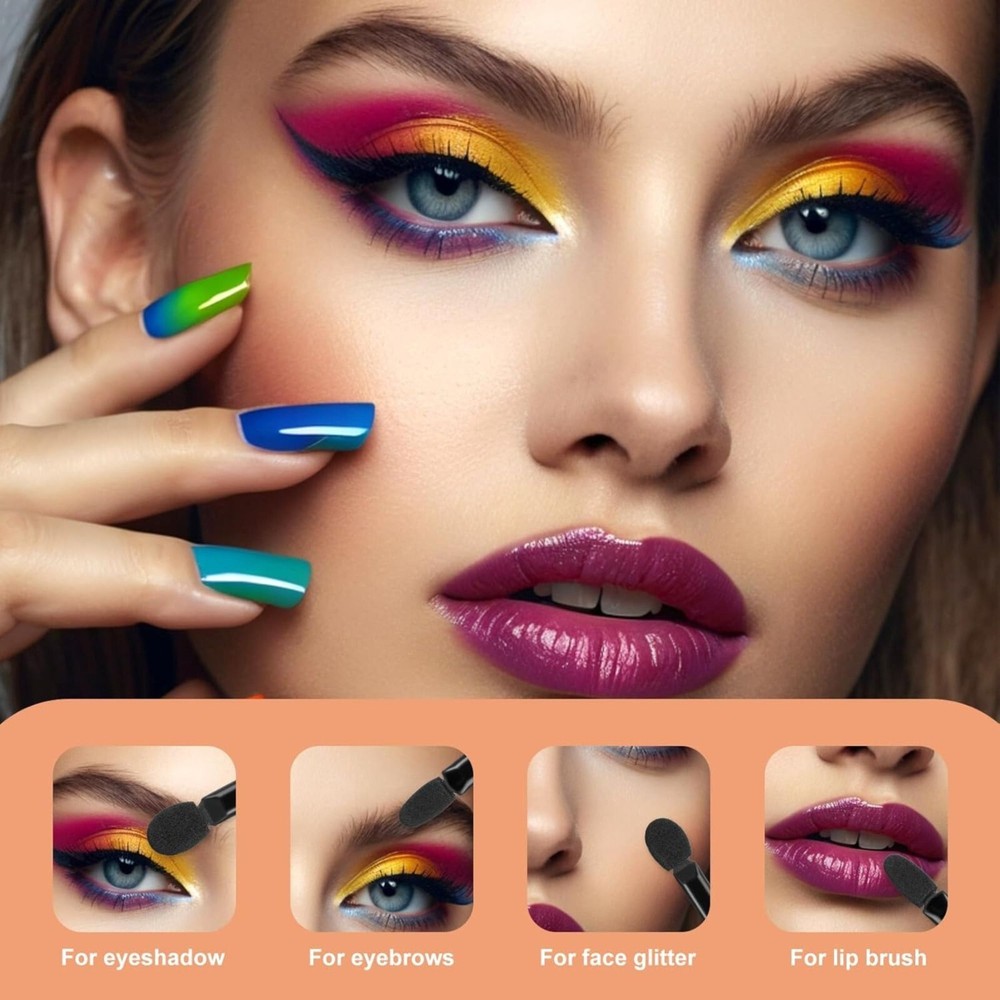 Dual Sides Eyeshadow Brushes Disposable Makeup Applicator Cosmetic Tools, 50Pc