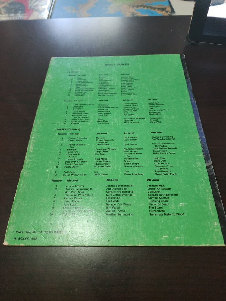 Advanced Dungeons & Dragons Players Reference Screen, Nice shape!