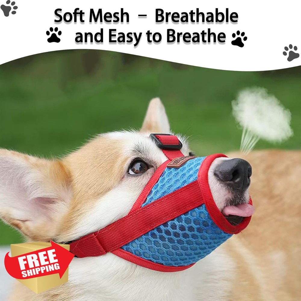Basket Dog Muzzle, Red-Blue Medium, Breathable, No Bite