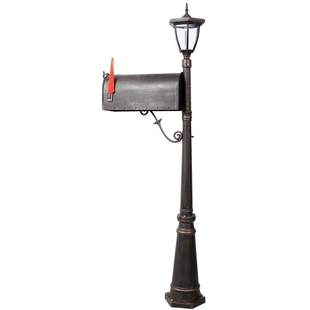 Decorative Modern Mailbox Post Set with Solar Light Large Capacity Cast Aluminum
