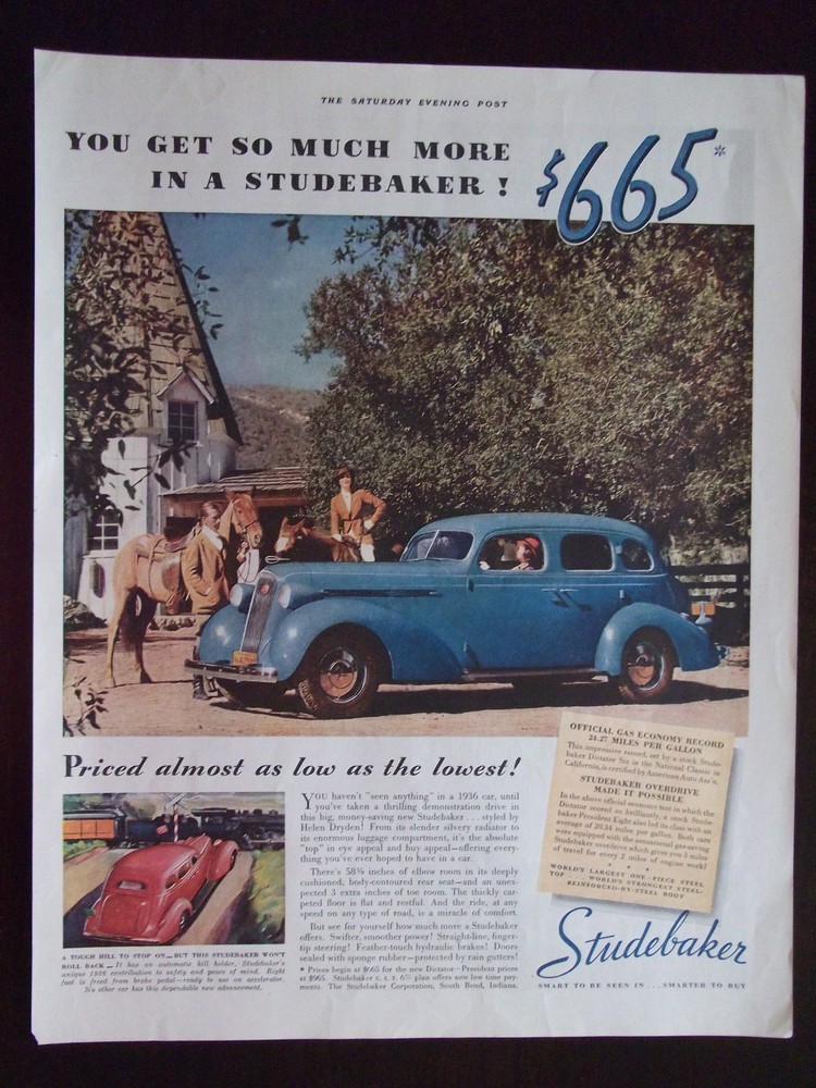 1936 Studebaker Automobile Automatic Hill Holder Advertisement