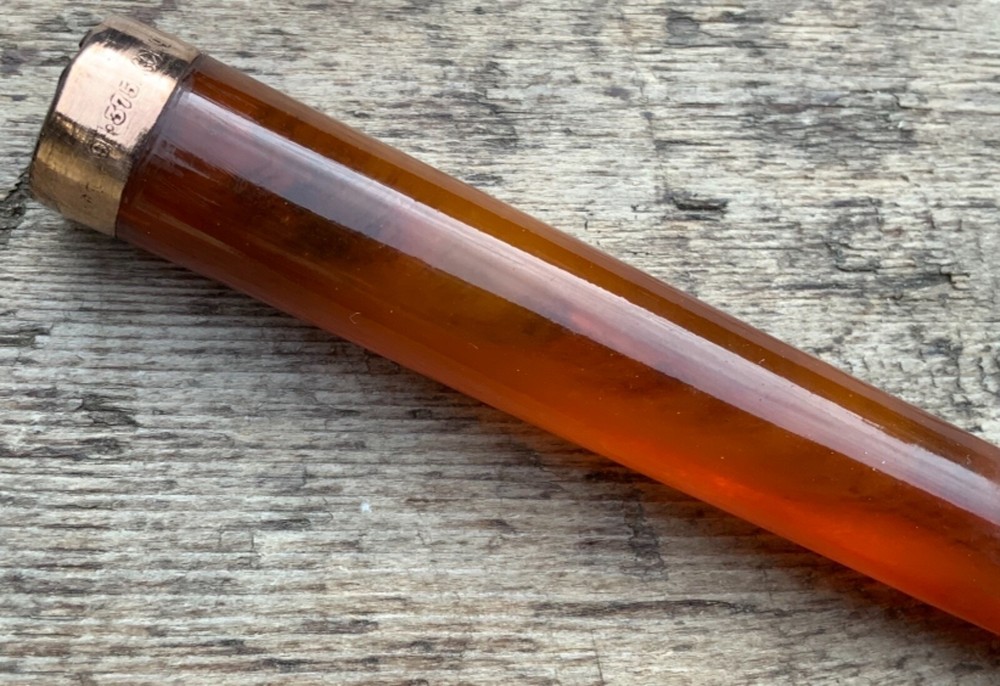 Antique British Amber and Gold Mouthpiece + Solid Silver Hallmarked case