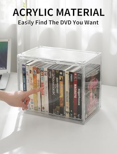 Stackable DVD Storage Box - 2-Pack Clear Organizer for CDs, Blu-ray, Video Games