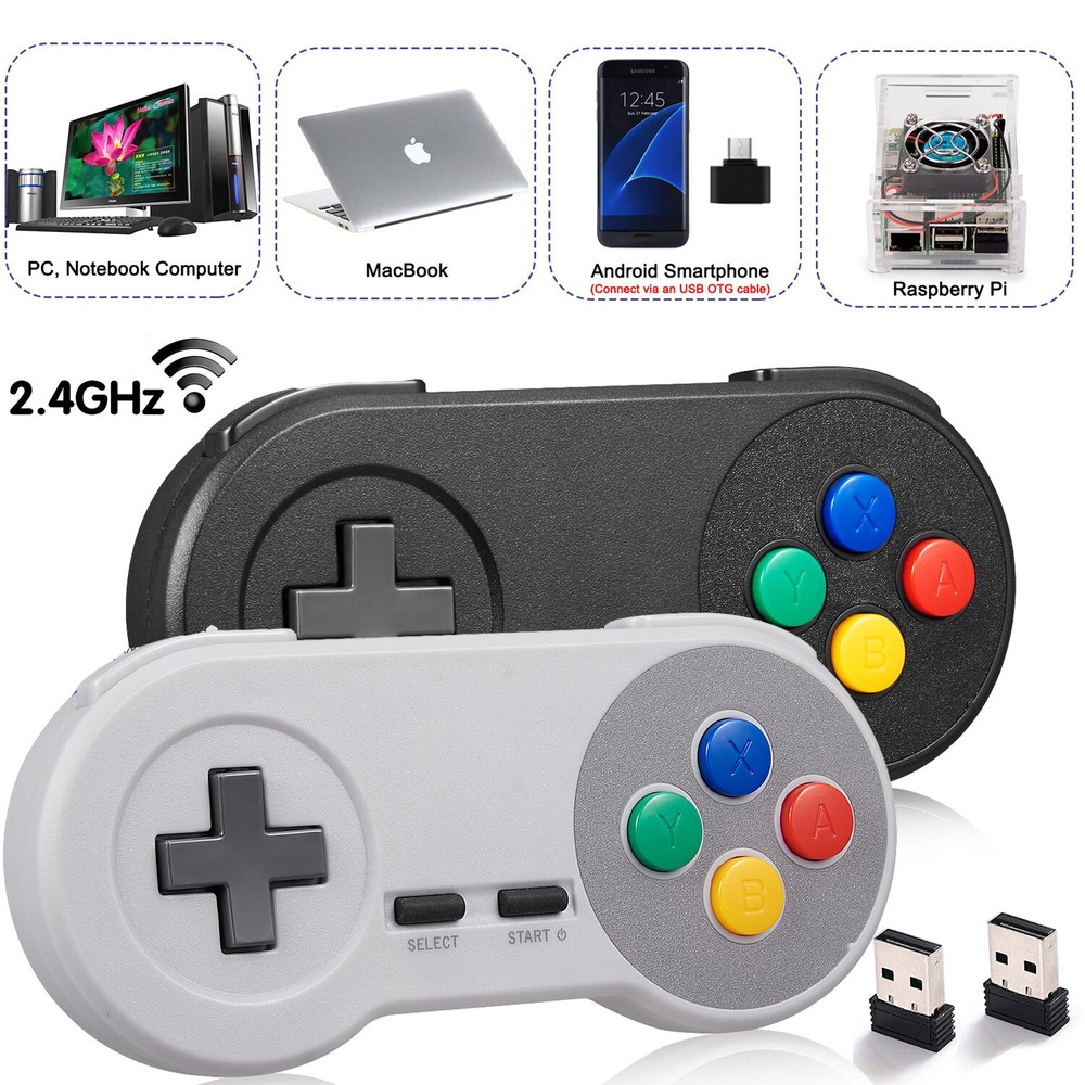 Wireless USB SNES Controller Game pad for Super Retro Games Windows PC Mac Linux