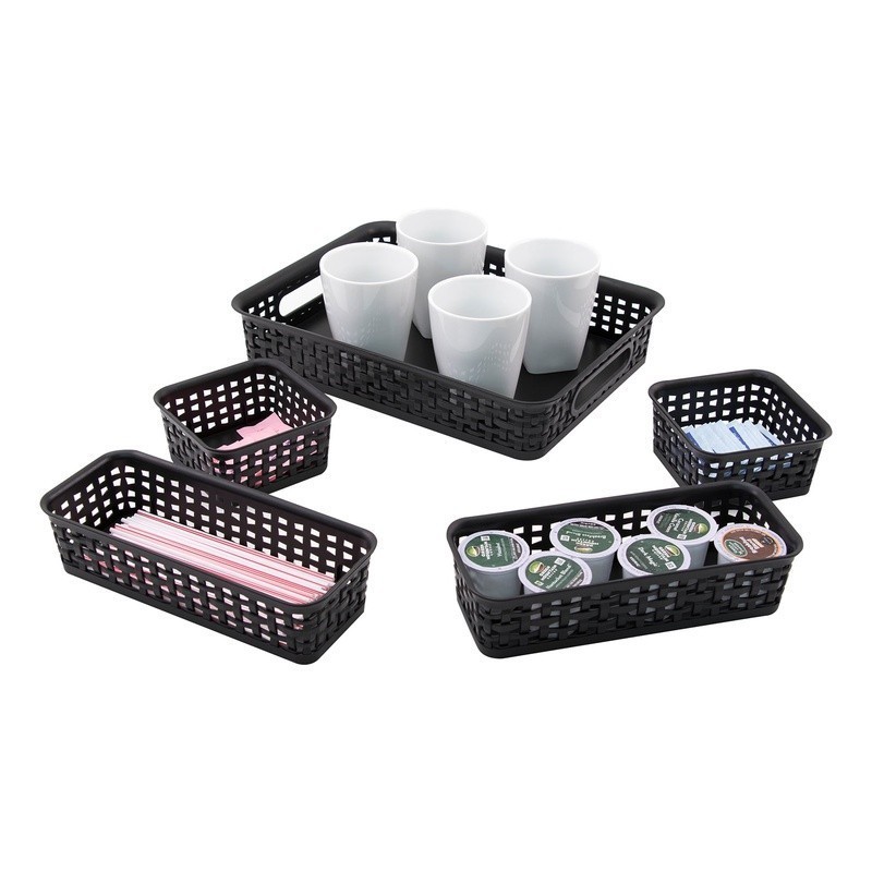 Plastic Weave Bins 5 Pack Letter Size Storage Organizers Rectangular Square New