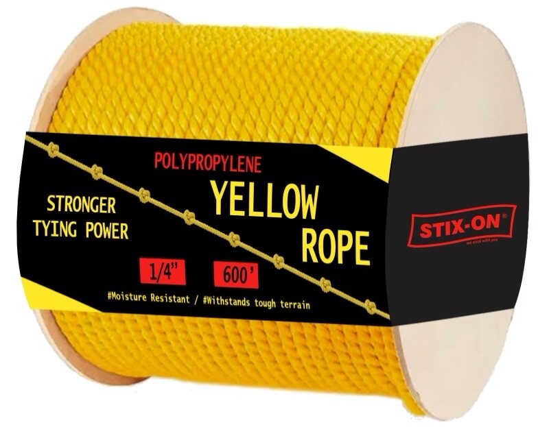 600 ft Twisted Polypropylene Rope 1/4" Yellow Poly Pro Cord
