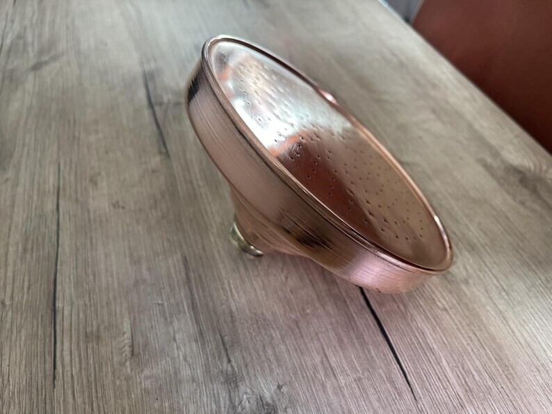 Unlacquered Solid Copper Rain Shower Head, Large Round Handcrafted Design.