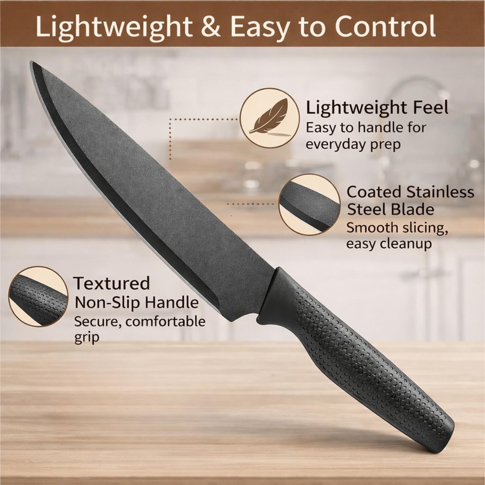 Small Knife Block Set, Modern Kitchen Knife Scissors with Universal Round Hol...