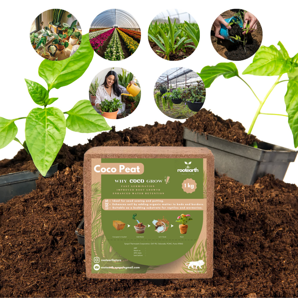 RootEarth Coco Peat Block 2.2lb Expands 10lb Low EC Washed Coir Growing Medium