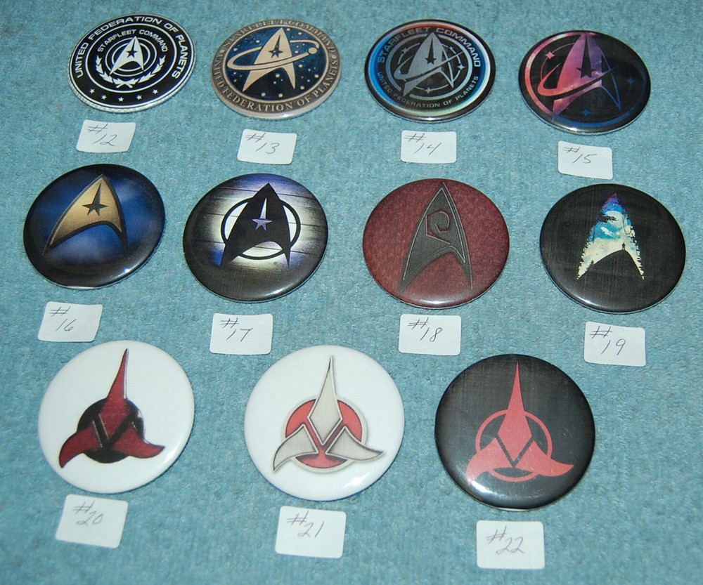 Various StarFleet & Star Trek Pinback Buttons, New