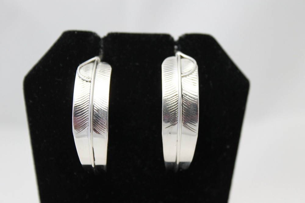 Sterling Silver Feather Half Hoop Earrings