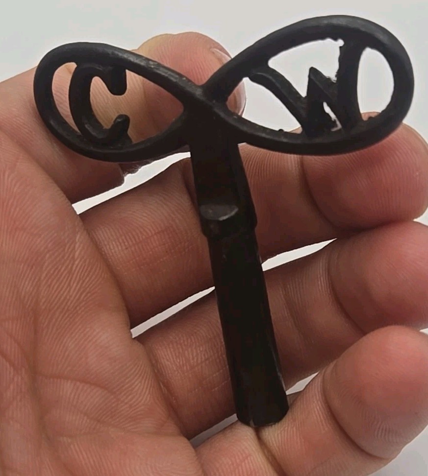 Antique Metal Clock Key Initials C W on Handle