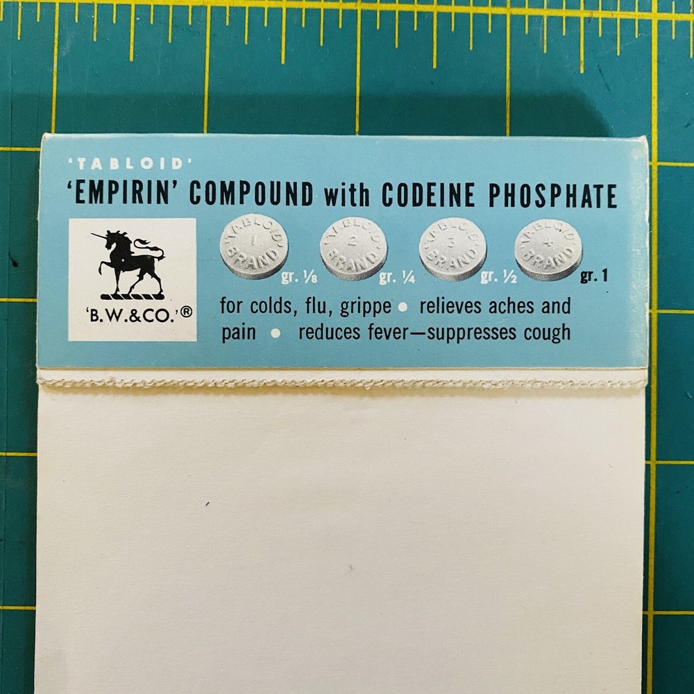 Vintage Tabloid Empirin CODEINE Pharmaceutical Drug Rep Doctor Note Script Pad