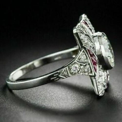 Art Deco 3.80Ct Lab-Created Diamond & Ruby Vintage Style Wedding Ring 925 Silver