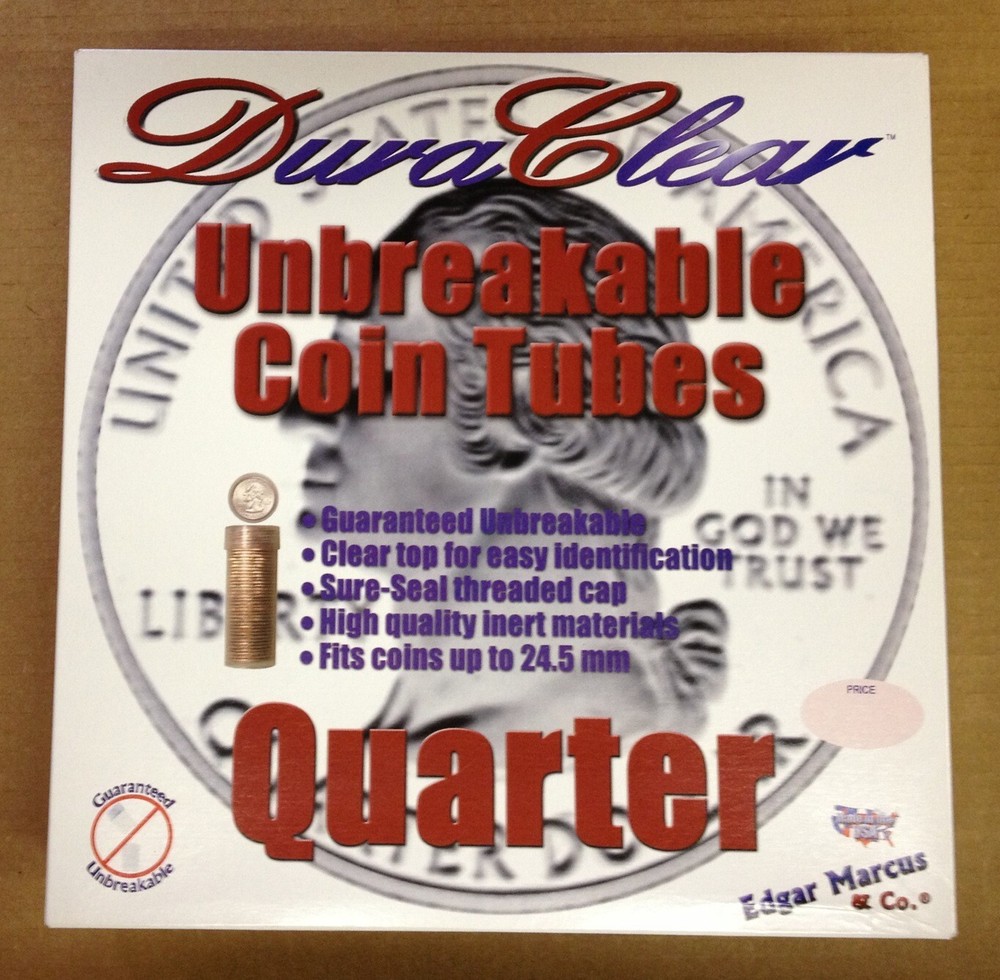 5 EMPTY DuraClear Quarter Coin Tube Boxes with inserts - NEW