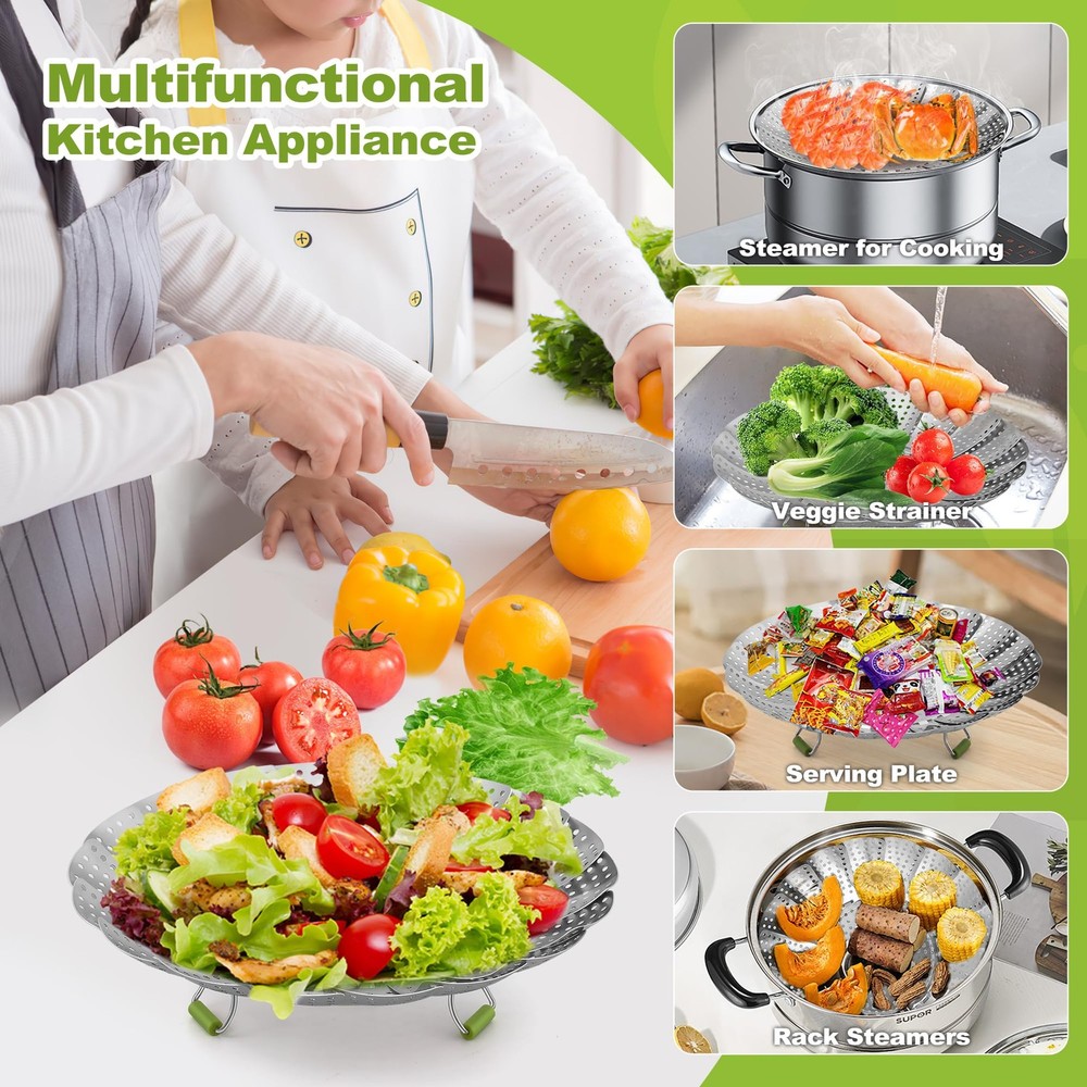Steamer Basket, 3rd Generation Stainless Steel Vegetable Steamer with Extendable
