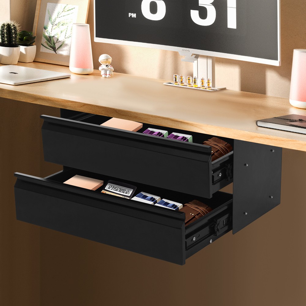 Under Desk Pull-Out Drawer 2-tier Sliding Storage Drawer, Under Desk Drawer