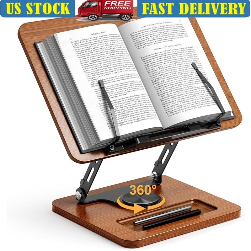 360° Adjustable Reading Rest W/ Storage Compartment Laptops Cookbooks Tablets US