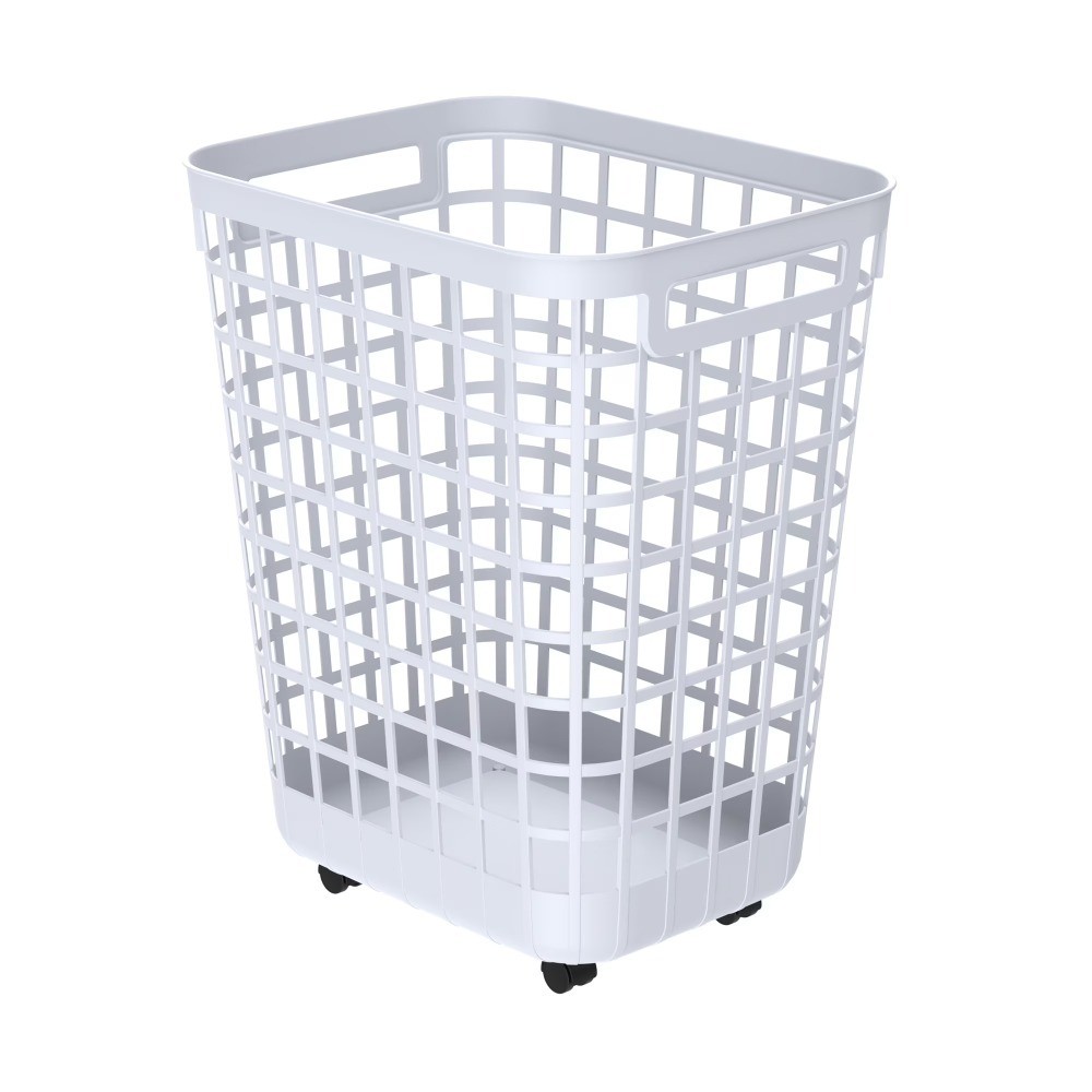 White Rolling Laundry Hamper with Wheels Easy-Clean Plastic Smooth-Glide