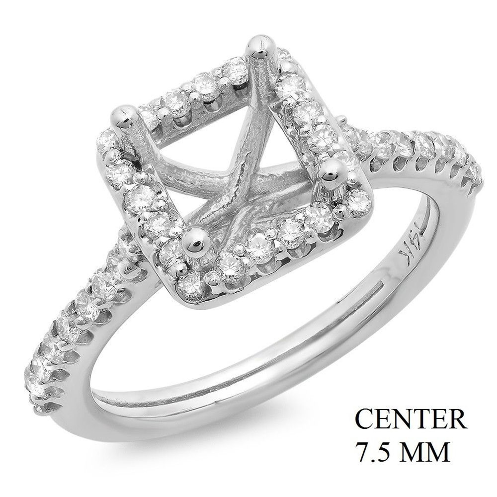 Square 7.5mm Ring Setting 925 Sterling Silver, Semi Mount Blank Ring for Women