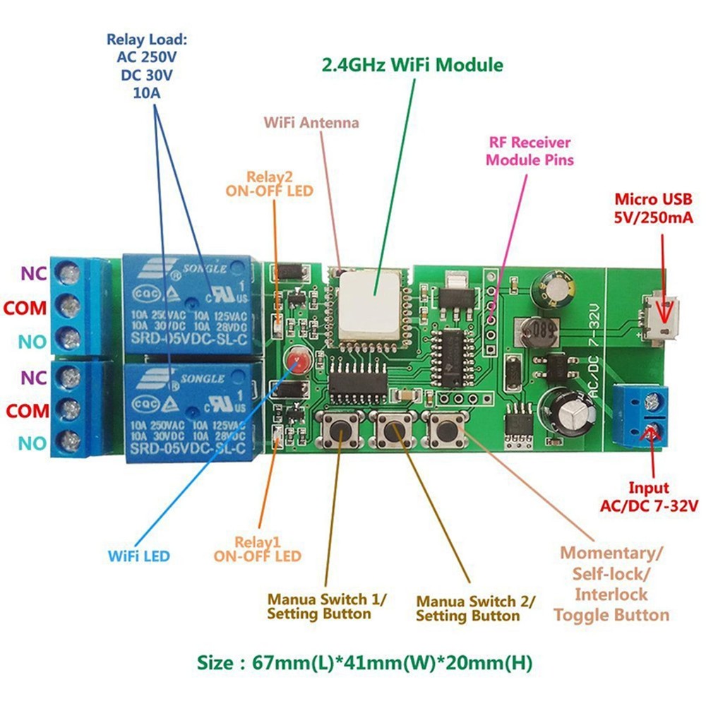 EWelink WiFi Inching Relay Momentary Interlock Switch Module for Google Home a