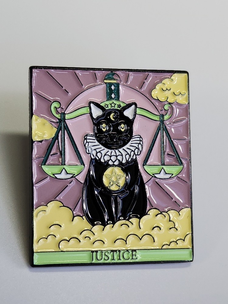 Black Cat Tarot Card Lapel Pin Justice