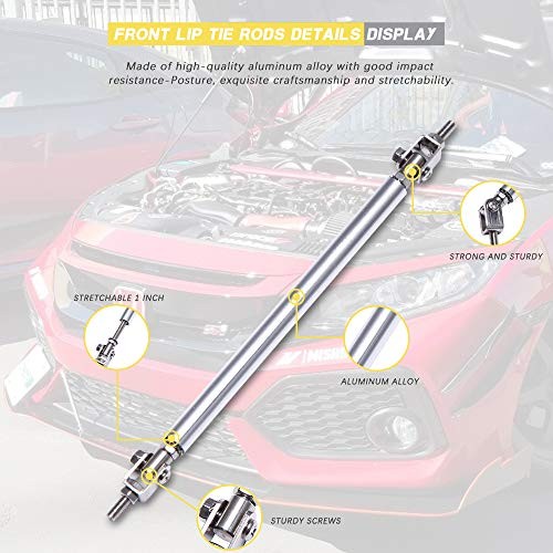 Adjustable Front Bumper Lip Splitter Diffuser Strut Rod Tie Bars 8"-11" Chrome