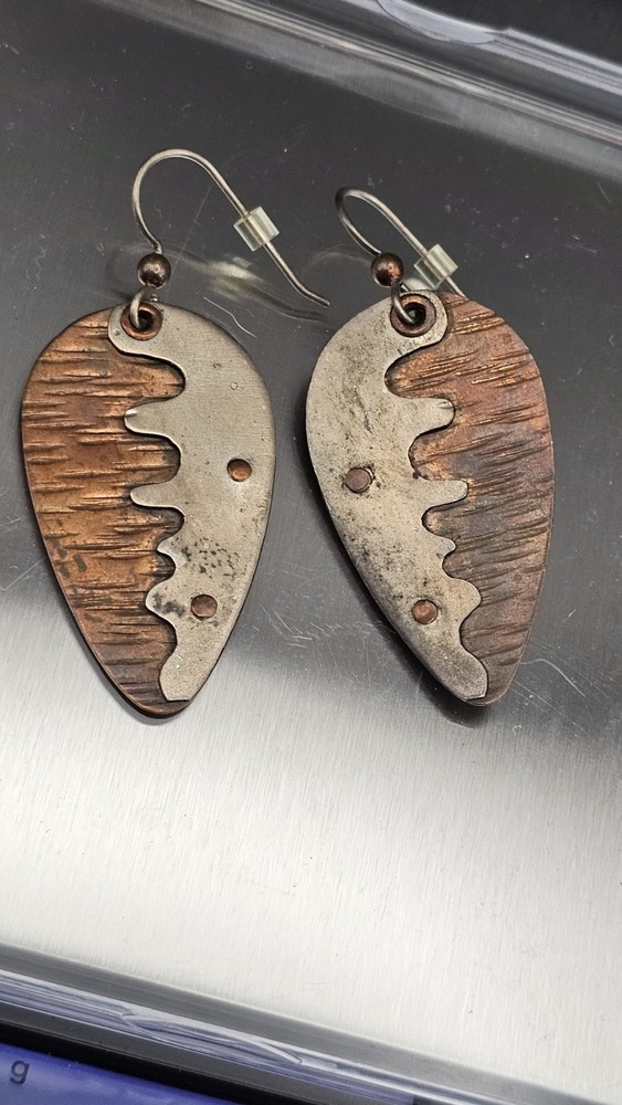 Hand Crafted 925 Silver And Copper Shield Earrings