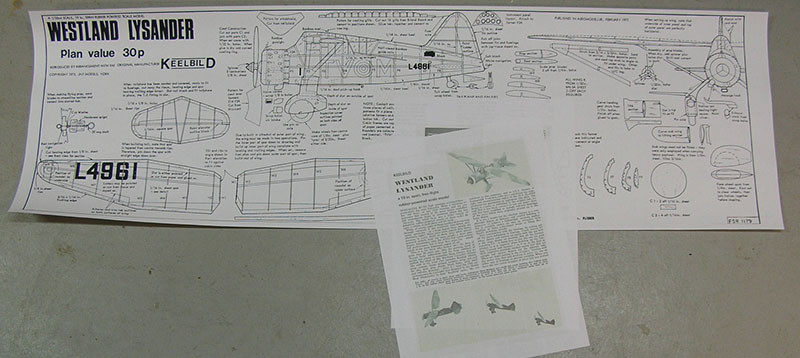Model Airplane Plans (FF): Westland Lysander 19" Scale Rubber-Powered