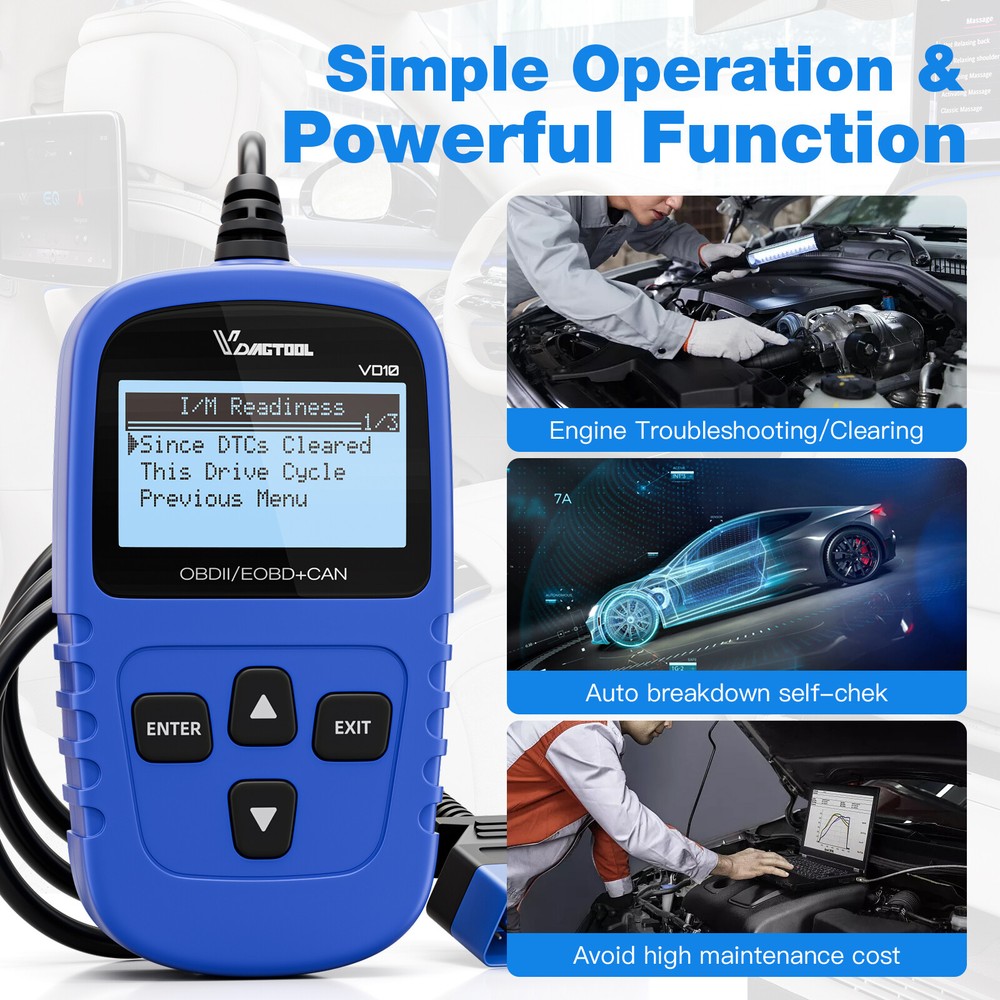 VDIAGTOOL VD10 OBD2 Scanner Code Reader Turn Off CEL Freeze Frame/I/M Readiness