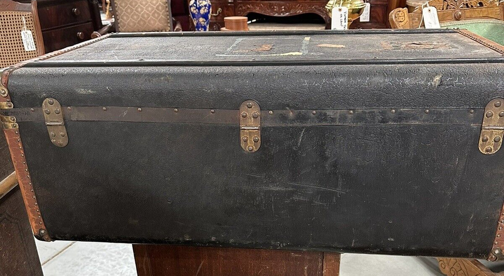 Rare Antique Pig Skinned Travel Trunk