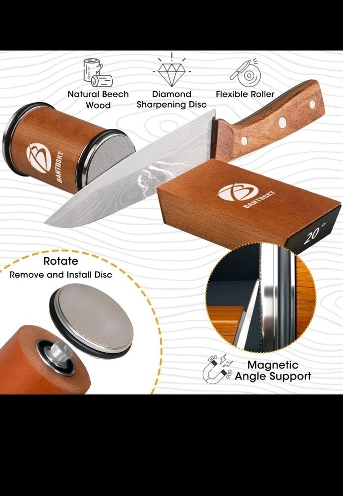 Rolling Knife Sharpener Kit, 15 & 20 Degree, Ceramic Discs, Leather Strop